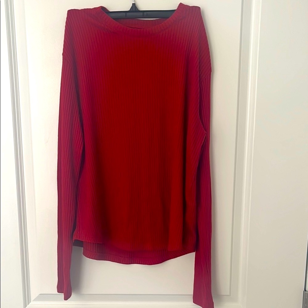Women's Red Ribbed Top